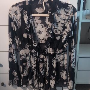 Floral Black and White Women's Top